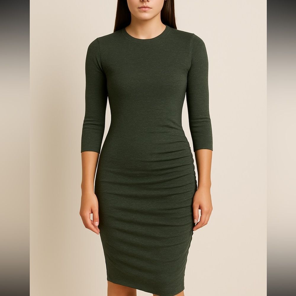 Revolve James Perse Green Melange Bodycon Ruched Midi Dress